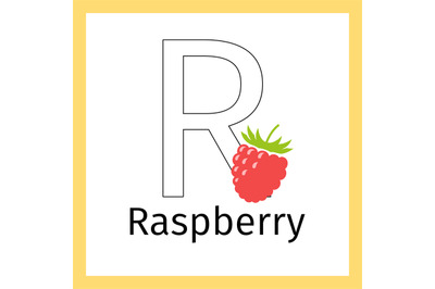 Raspberry and letter R coloring page