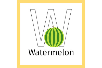 Watermelon and letter W coloring page