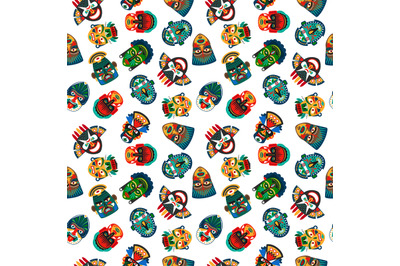 Tribal colorful masks seamless pattern