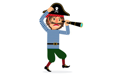 Pirate cartoon character with spyglass