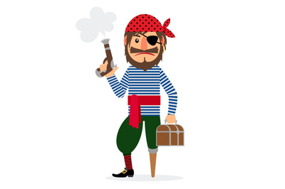 Pirate with pistol and treasure chest