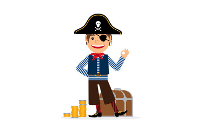 Pirate with coins and treasure chest