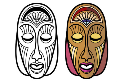 African, mexican, indian tribal masks isolated on white background