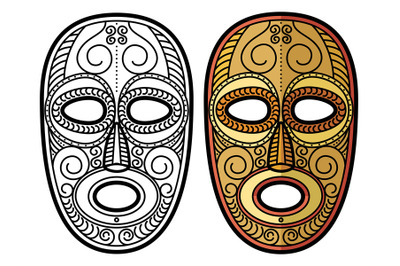 African, mexican aztec tribal mask isolated on white background