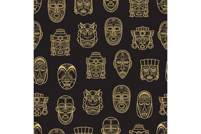 Indian aztec and african historic tribal mask seamless pattern