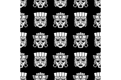 Indian aztec and african tribal vodoo mask seamless pattern