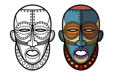 Mexican indian aztec masks coloring page