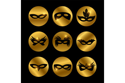 Party face masks icons with glowing elements