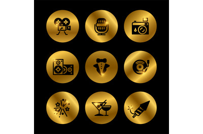 Event, party, award black and gold icons