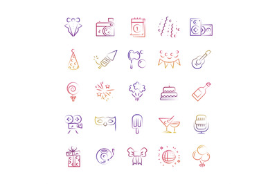 Event, party, birthday outline icons set