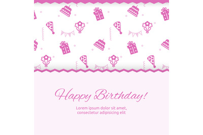 Happy Birthday poster design. Birthday party banner with cute pink pat