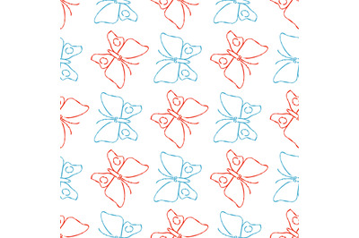 Color pencil sketch butterflies seamless pattern