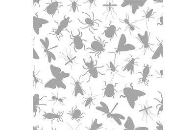 Grey silhouettes insect seamless pattern