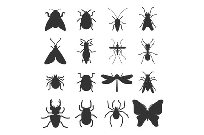 Popular insects silhouette icons isolated