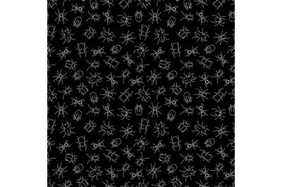 White chalk drawing insects seamless pattern