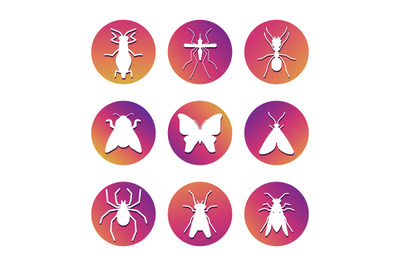 White insect silhouettes. Popular insect icons set