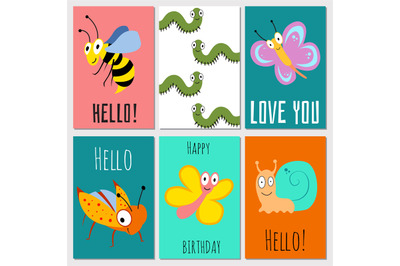 Hello&2C; happy birthday&2C; love you cards with insects