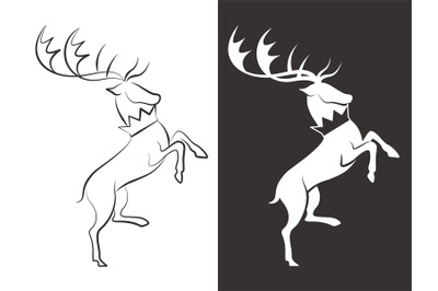 Line and silhouette deers vector design