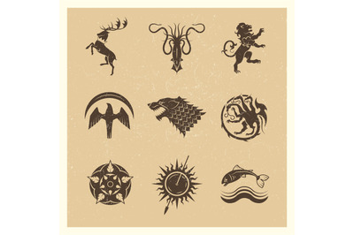 Vintage Great kingdoms houses gaming heraldic vector icons