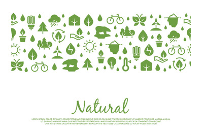 Eco icons banner. Natural, save nature elements pattern