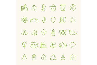 Ecology and recycling outline symbols. Eco and green environment vecto