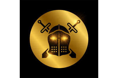 Icon with black vintage knights helmet and swords