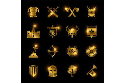 Medieval warriors shield and sword vector icons