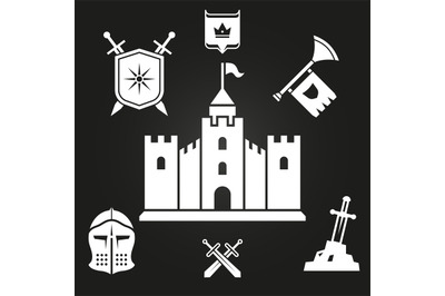 Medieval castle silhouette and knights tales elements
