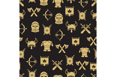 Medieval warriors shield and sword seamless pattern