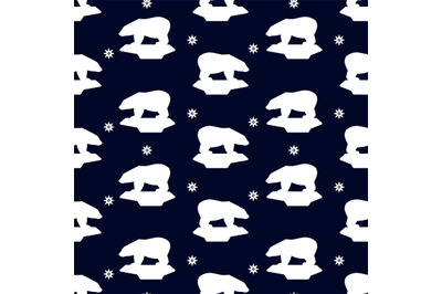 Silhouette of white bear and snowflakes seamless pattern