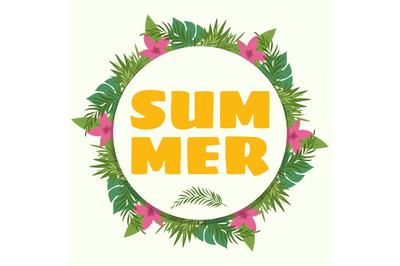 Summer banner with tropical plants and flowers