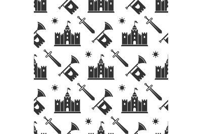 Swords, medieval castle seamless pattern design