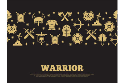 Vintage warrior background with mediewal knights silhouette icons