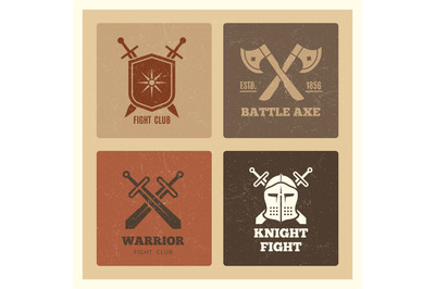 Vintage warrior sword and shield labels