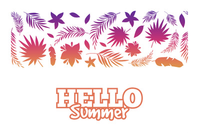 Hello summer background with colorful tropical leaves