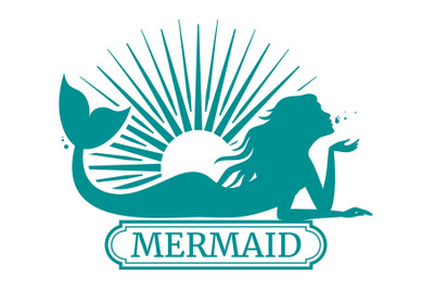 Mermaid silhouette and sun label design