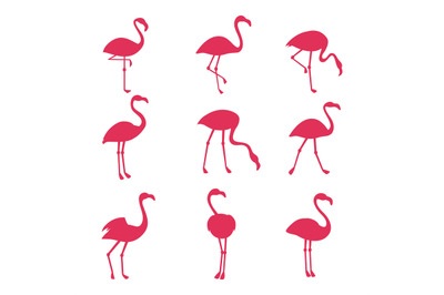 Pink flamingo silhouetes isolated on white background