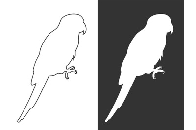 White silhouette and line parrots vector