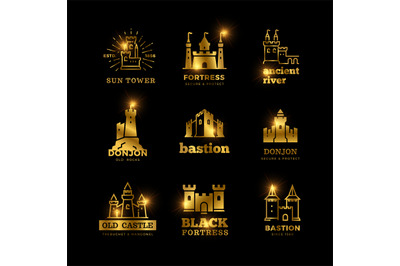 Medieval castle and knight fortress vector ancient royal logo