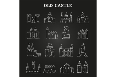 White chalk medieval castles set on blackboard