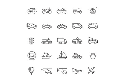 Public passenger transport line icons. Cars and vehicles set. Transpor