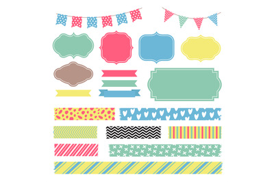 Scrapbook decoration graphic vector elements. Cute frames and banners