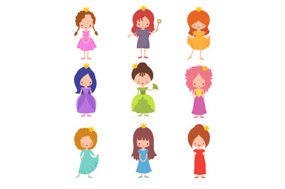 Kids fashion show characters. Little princesses girls vector set