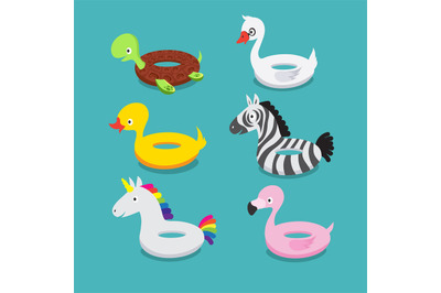 Swimming pool floats, inflatable animals flamingo, duck, unicorn, zebr