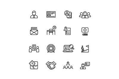 Head hunting&2C; professional people management line icons. Search for em