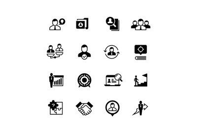 Human resources and person management icons. Job interview, employee c