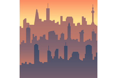 Urban cityscape. Cartoon city skyline vector silhouette