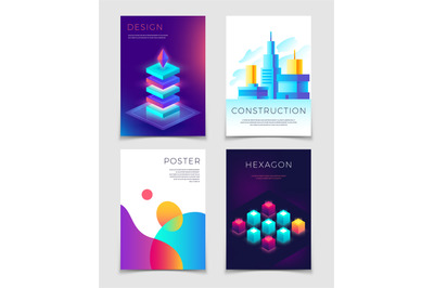Business corporate layouts with typography and 3d abstract colorful sh