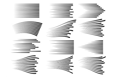 Horizontal speed motion lines. Fast line vector symbols isolated