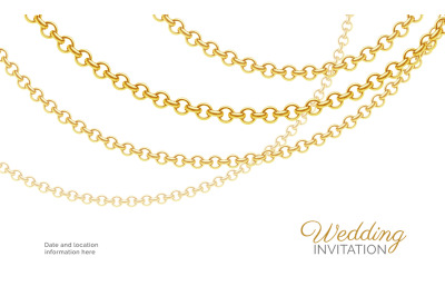 Gold chain necklace. Luxury jewelry background. Wedding invitation vec